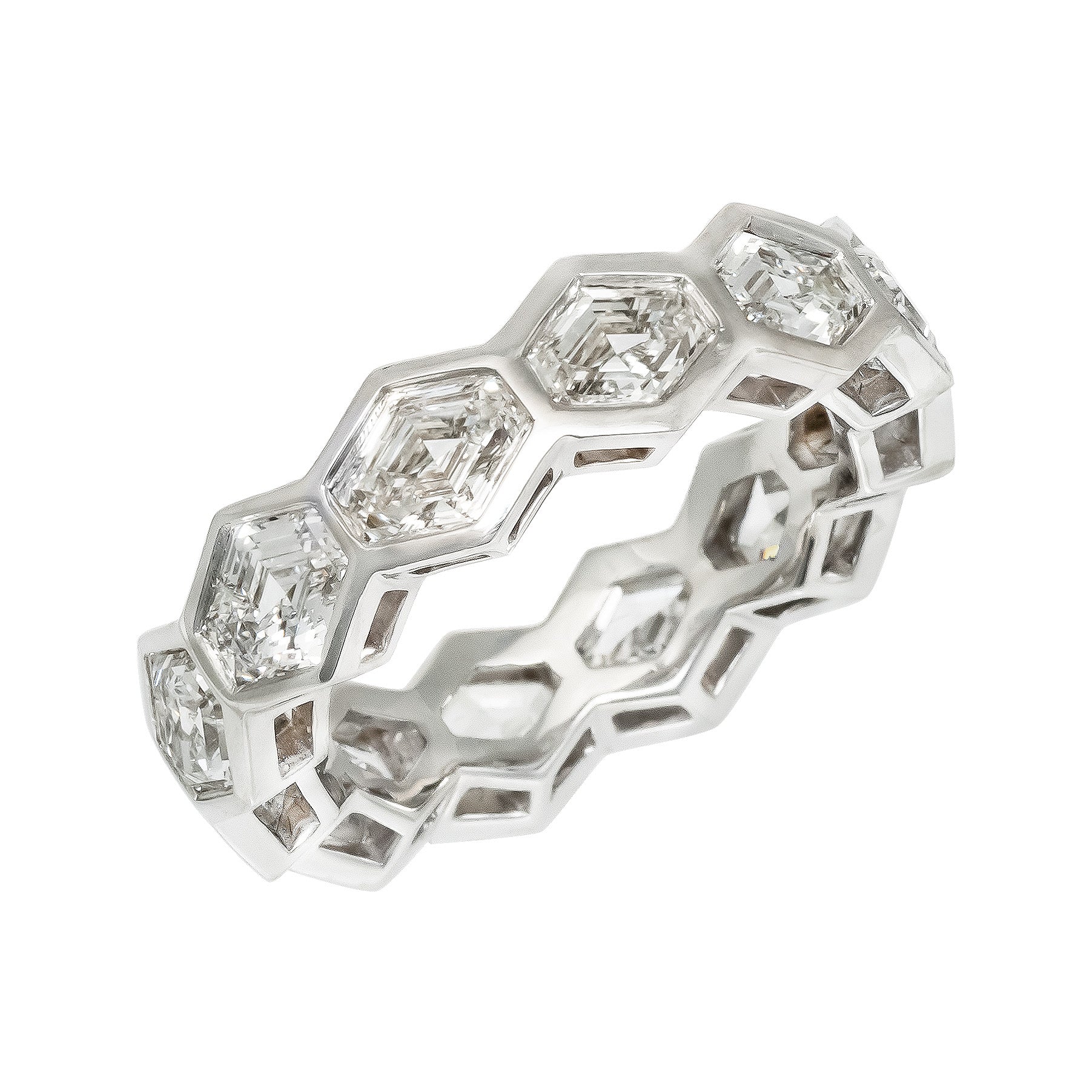 Elongated Hexagon Diamond Eternity Band White Gold