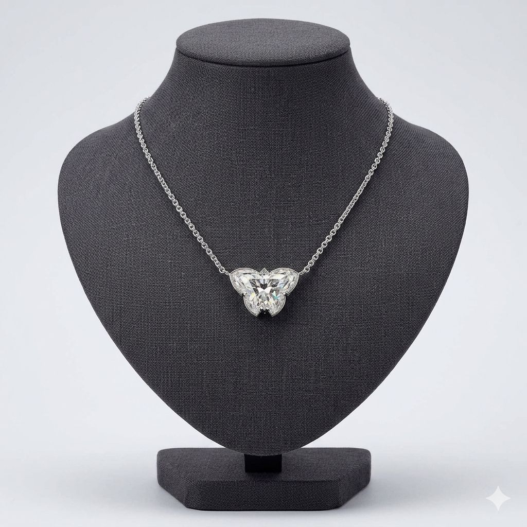 GIA-Certified 4.08ctw Butterfly Cut Diamond Pendant Necklace