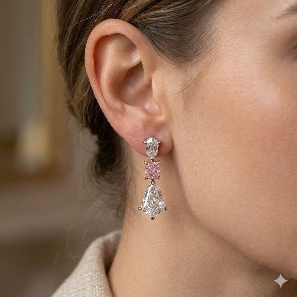 4.41ctw Fancy Purple-Pink & White Kite Diamond Drop Earrings