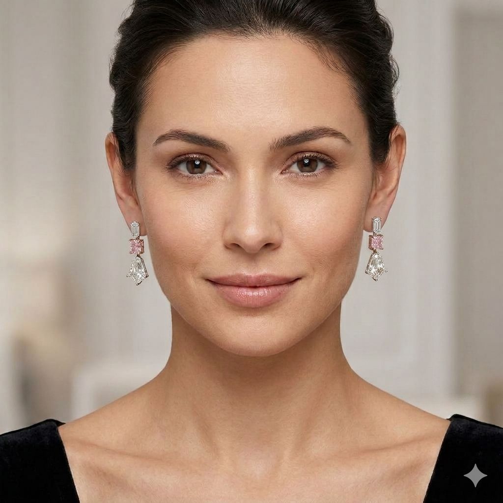 4.41ctw Fancy Purple-Pink & White Kite Diamond Drop Earrings