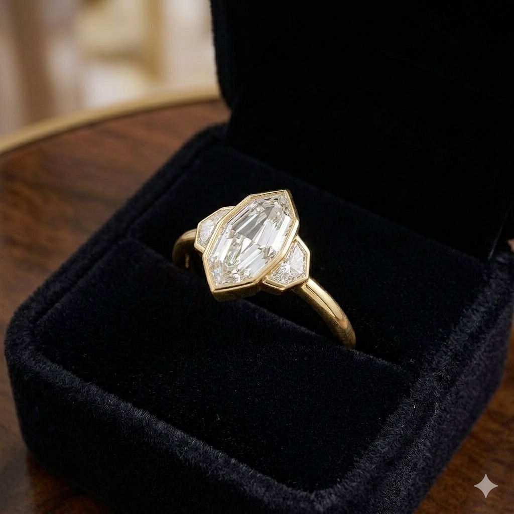 2.07 Carat Step-Cut Marquise & Shield Accents Three-Stone Ring