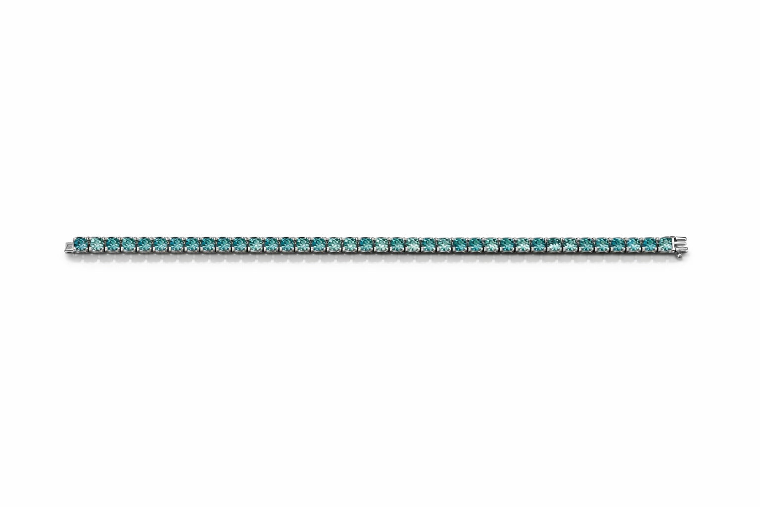 10.33 Carat Brazilian Paraiba Tourmaline Platinum Tennis Bracelet, 40 Round Cut Neon Greenish-Blue Stones