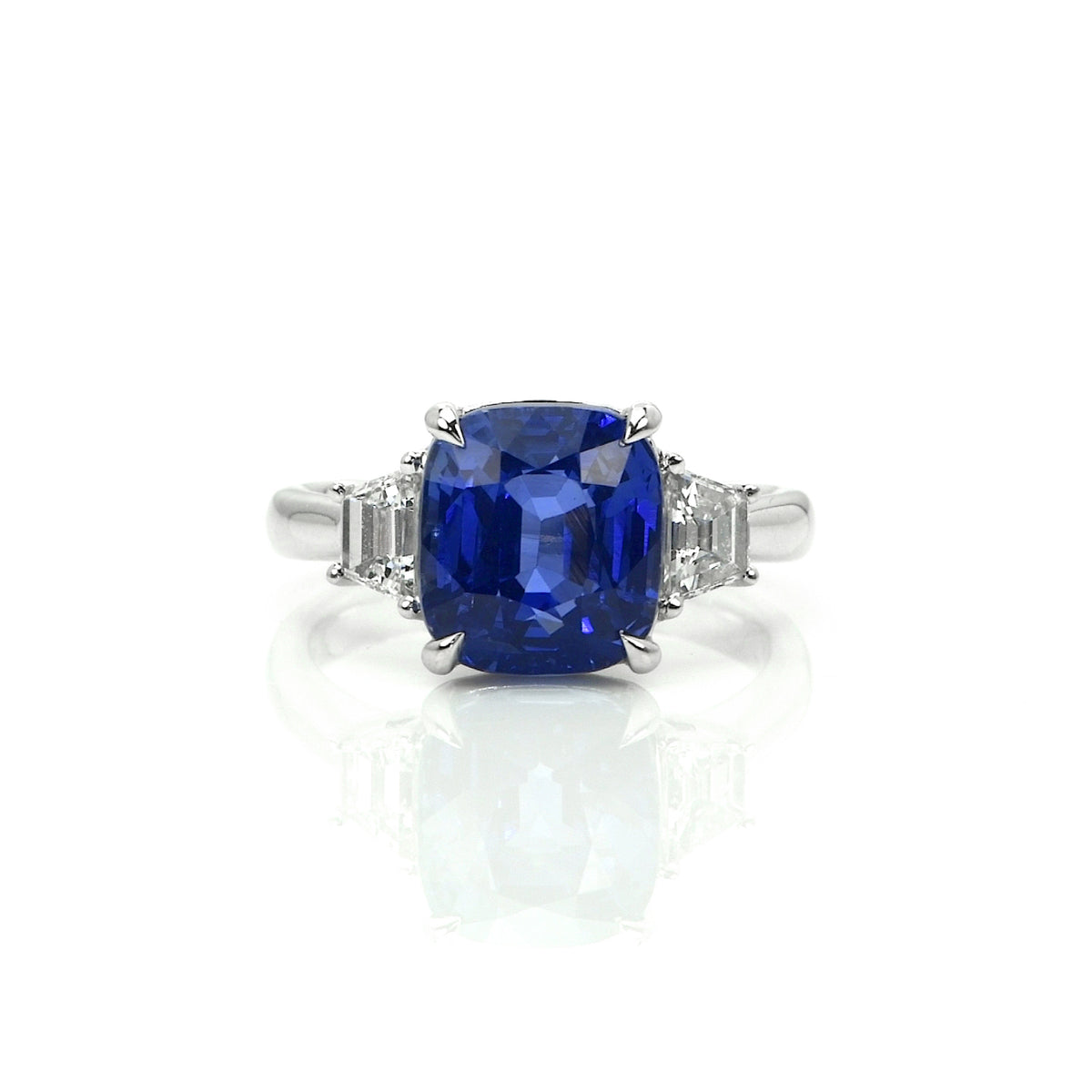 AGL Certified 6.01 Carat No Heat Madagascar Sapphire and Diamond Three-Stone Ring in 18K White Gold
