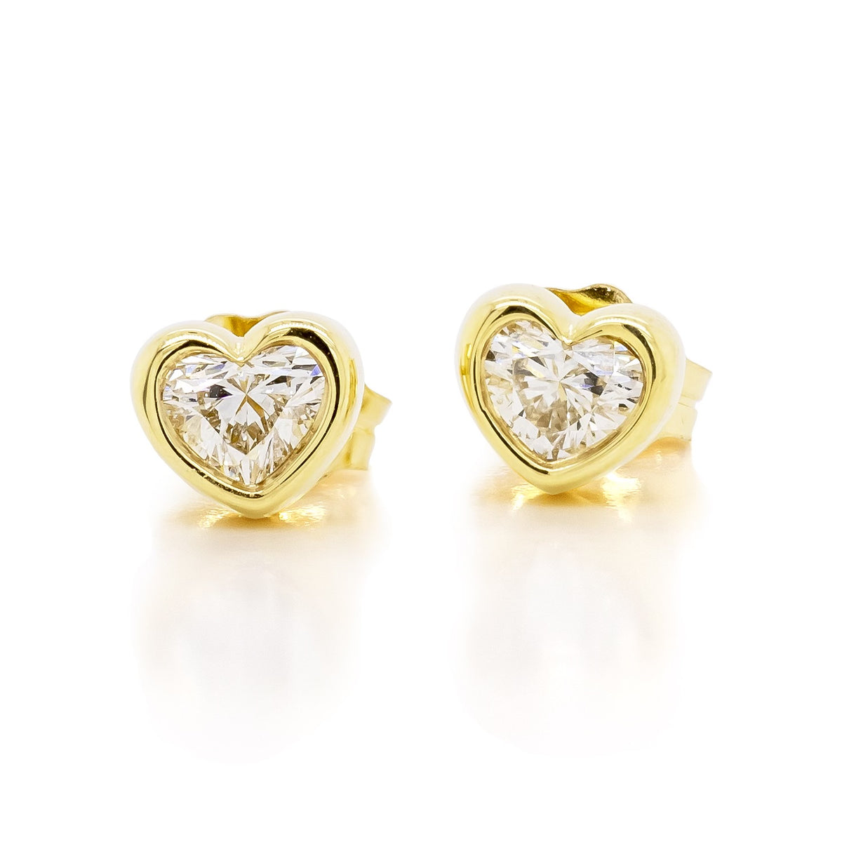 0.35 Carat Total Weight Heart Shape Diamond Bezel Stud Earrings in 14K Yellow Gold