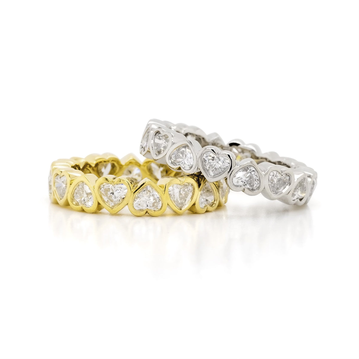2.41 Carat Total Weight Heart Shape Diamond Bezel Eternity Band in Platinum, view 2