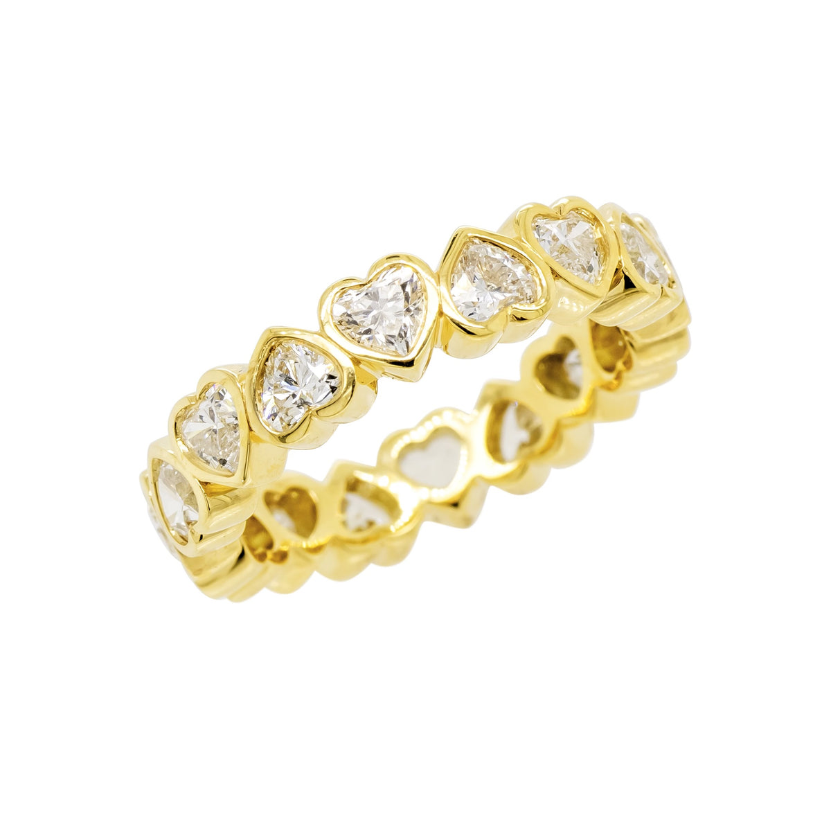 2.35 Carat Total Weight Heart Shape Diamond Bezel Eternity Band in 18K Yellow Gold