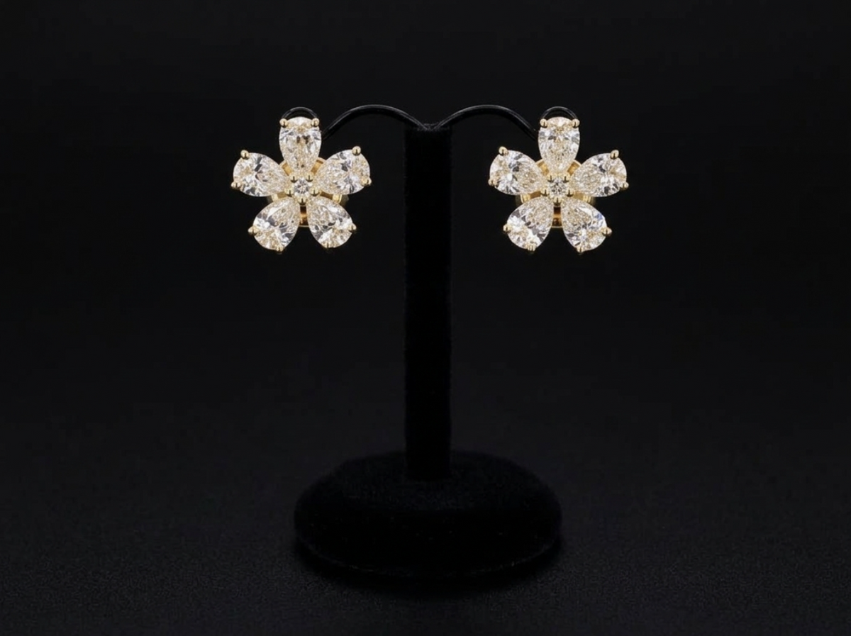 2.03ctw Pear Shaped Diamond Flower Stud Earrings