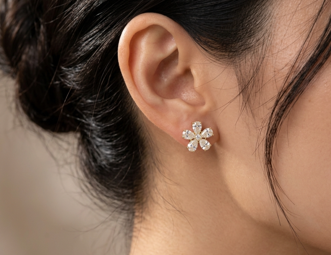 2.03ctw Pear Shaped Diamond Flower Stud Earrings