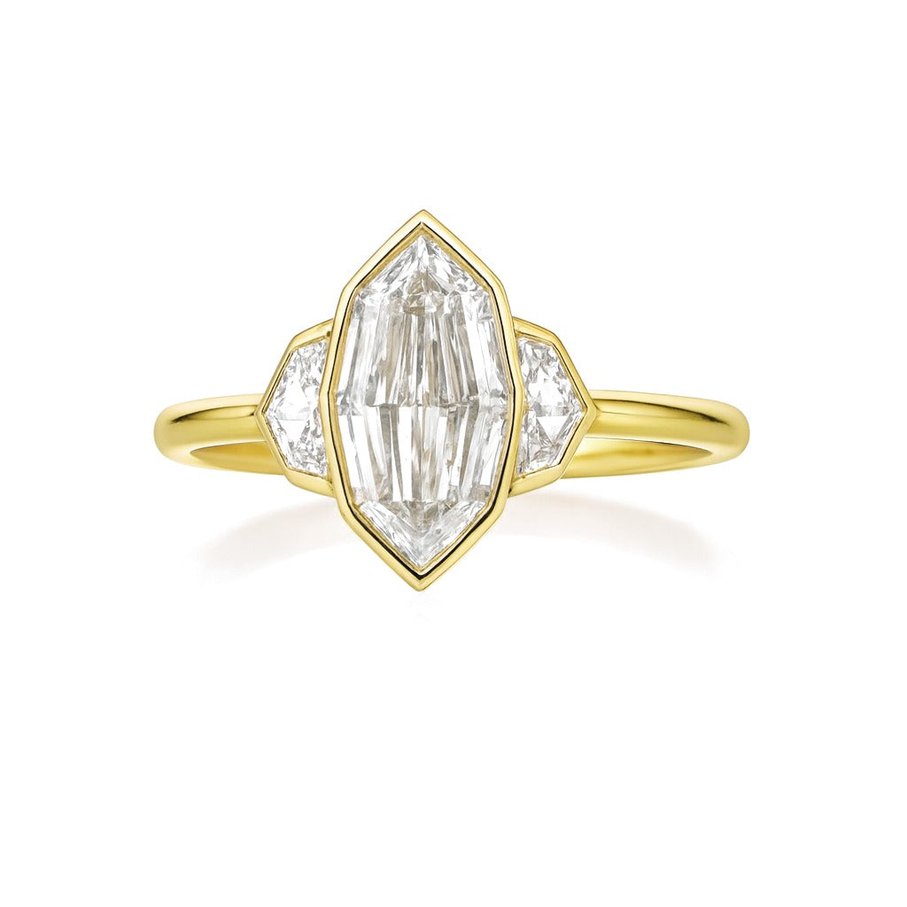 GIA-Certified Marquise and Shield Mixed-Cut 3 Stone Diamond Ring