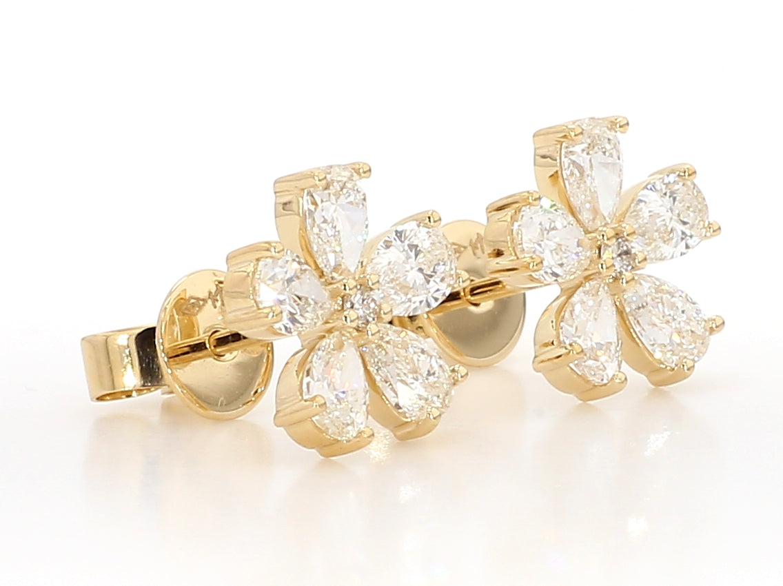 2.03ctw Pear Shaped Diamond Flower Stud Earrings