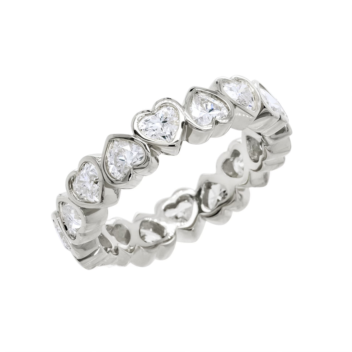 2.41 Carat Total Weight Heart Shape Diamond Bezel Eternity Band in Platinum