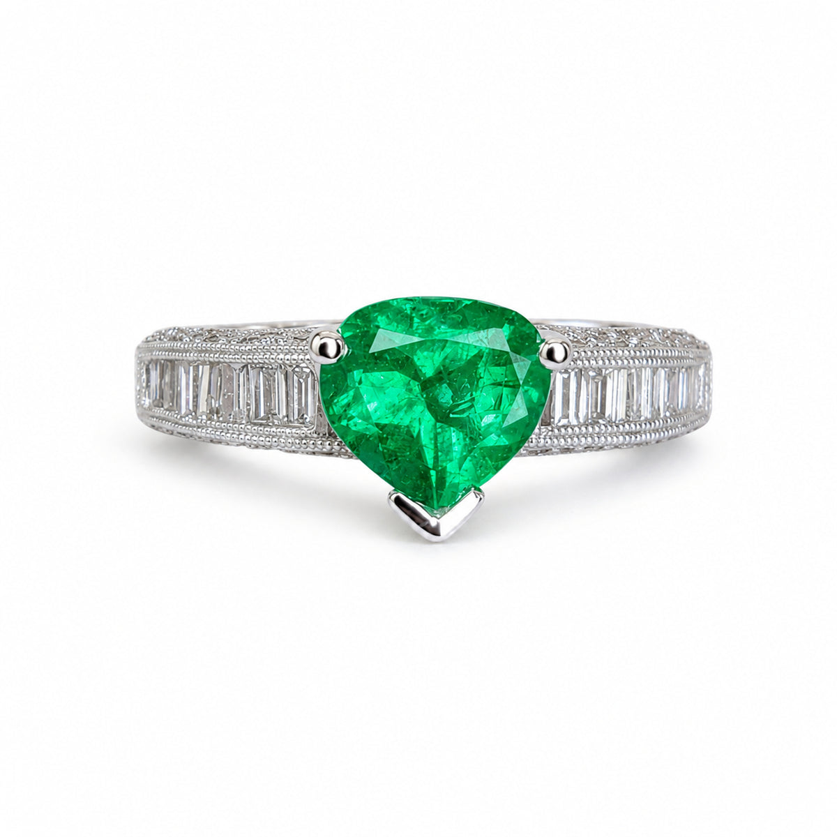 0.96 Ct. Emerald and Natural Diamond Pave Ring