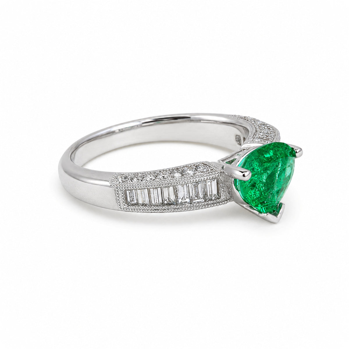 0.96 Ct. Emerald and Natural Diamond Pave Ring