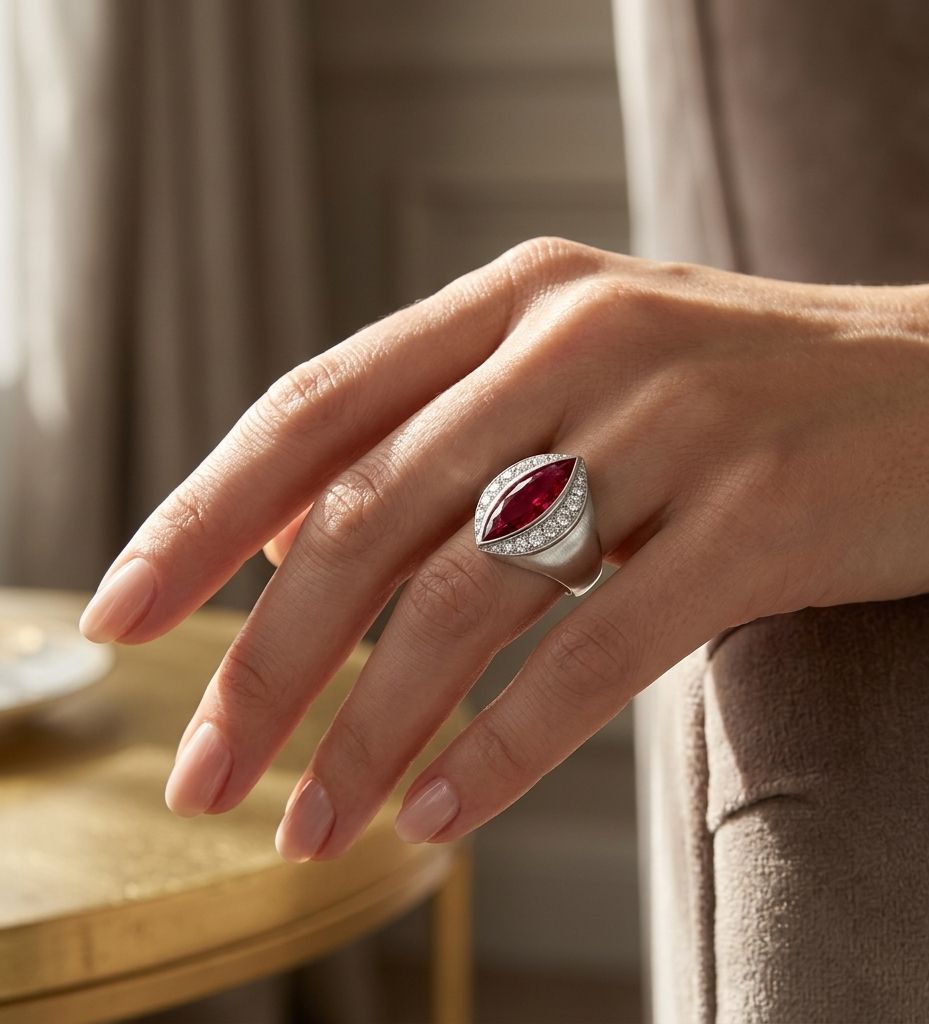 2.09 Ct. Ruby and Natural Diamond Accent Stones Ring