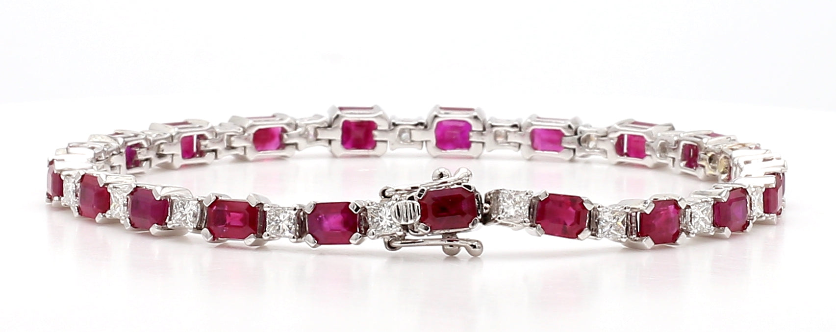 9.85ctw Emerald-Cut Ruby & Diamond Alternating Tennis Bracelet