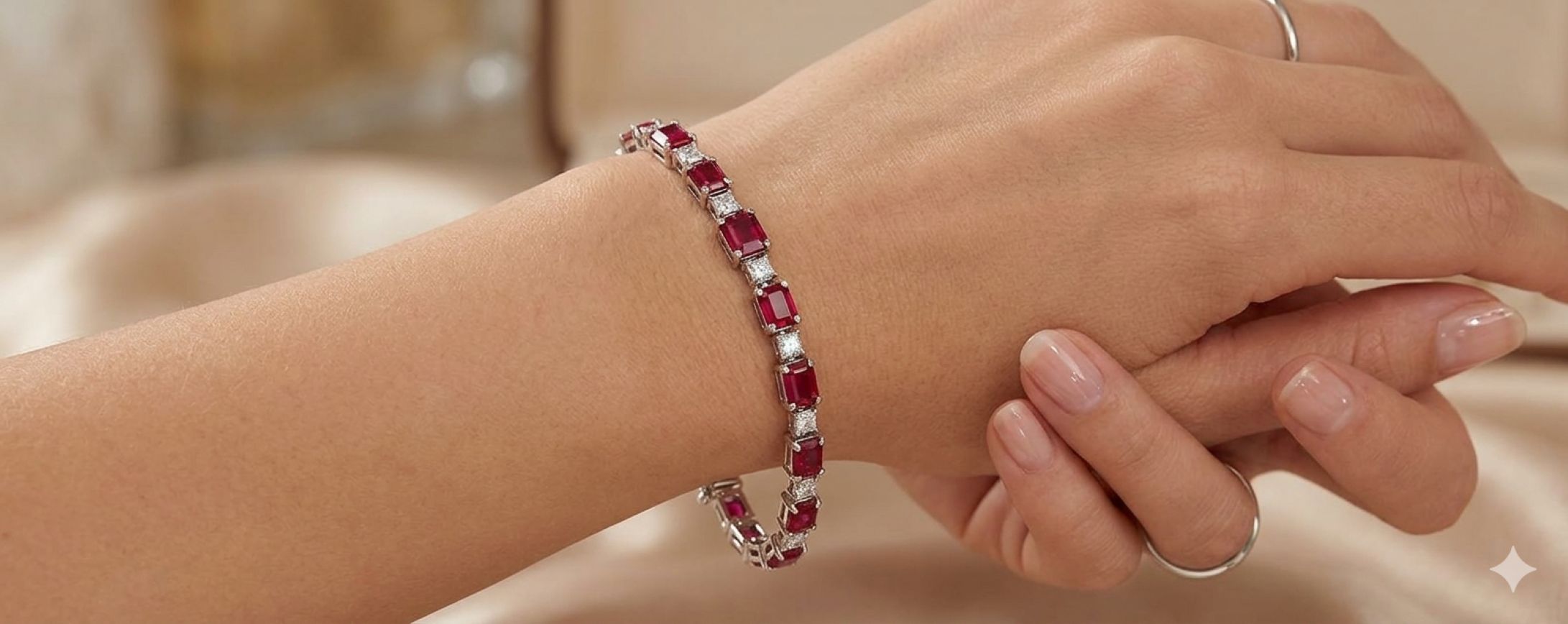 9.85ctw Emerald-Cut Ruby & Diamond Alternating Tennis Bracelet