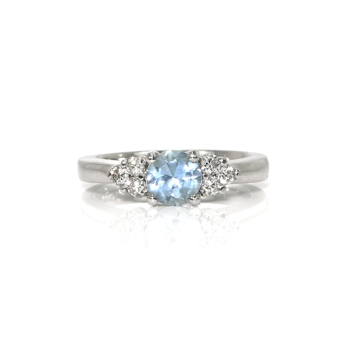 1.74 Ct. Blue Aquamarine and Natural Diamond Three Stone Ring