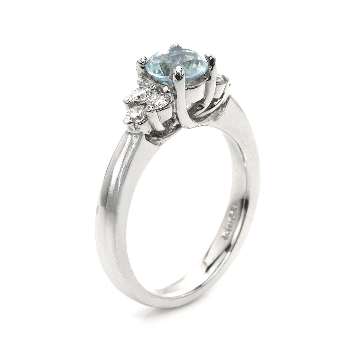 1.74 Ct. Blue Aquamarine and Natural Diamond Three Stone Ring