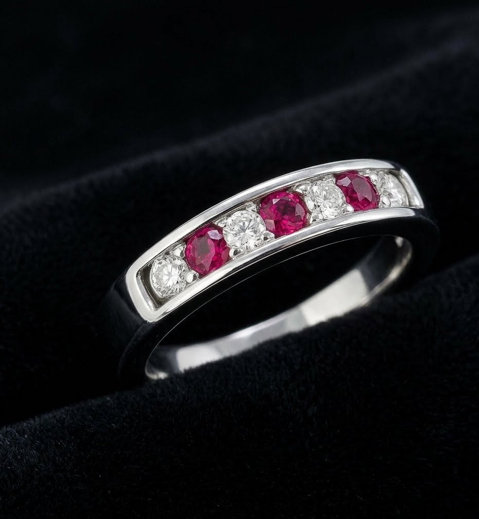Ruby and Diamond Channel Set Alternating Band