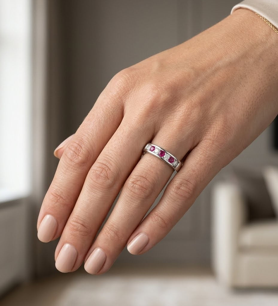 Ruby and Diamond Channel Set Alternating Band