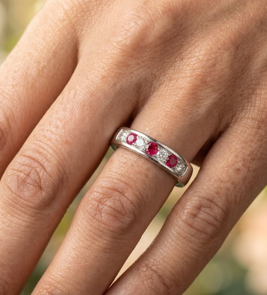 Ruby and Diamond Channel Set Alternating Band