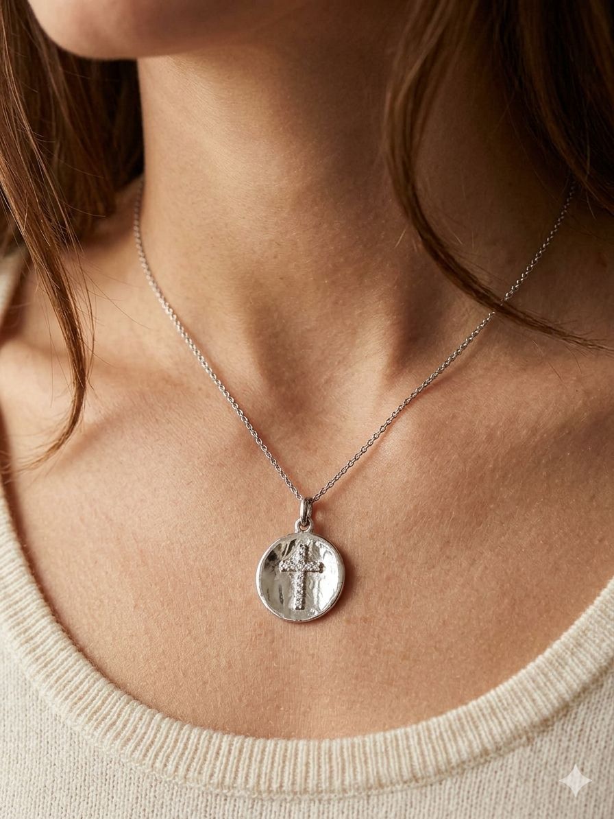 0.12ctw Diamond Cross Medallion Pendant Necklace