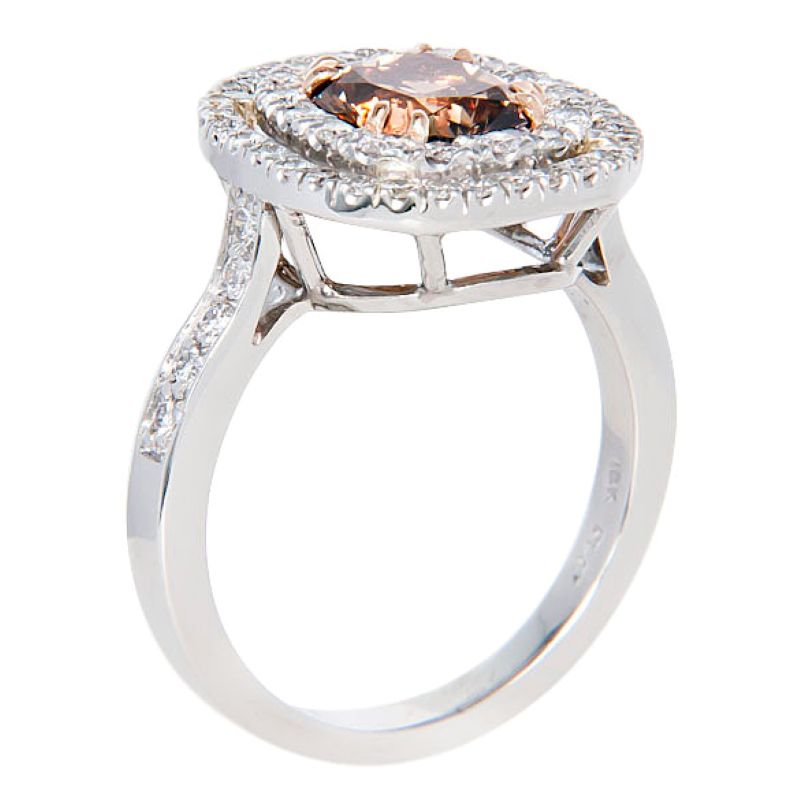 GIA Certified 2.04ct Cushion Cut Fancy Dark Orangy Brown Diamond Double Halo Engagement Ring in 18K White Gold