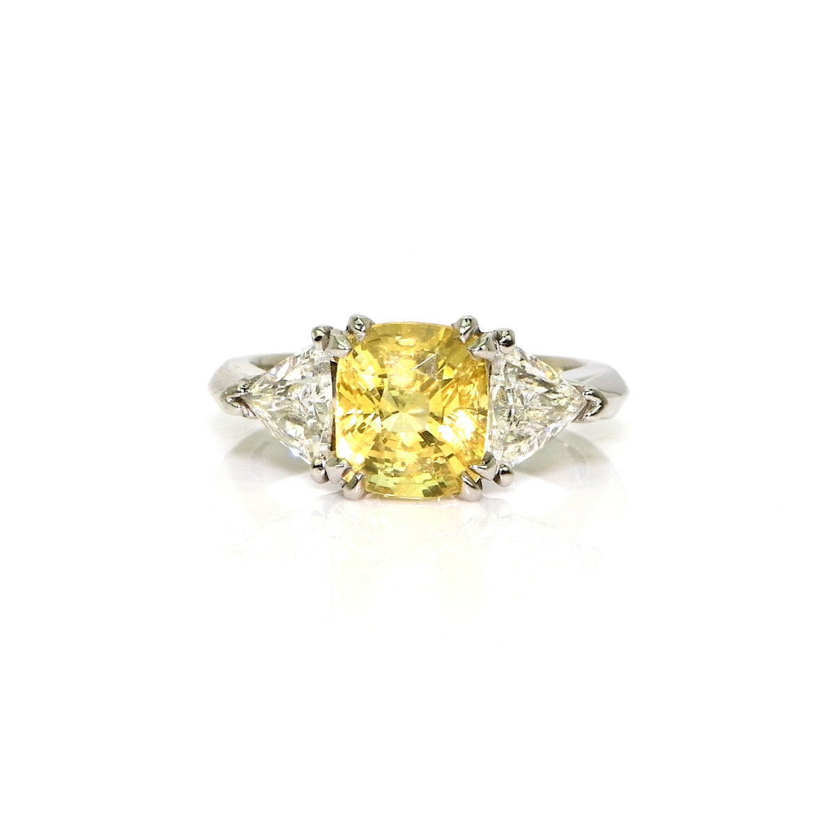 3.70 Ct. Yellow Sapphire and Natural Diamond Three Stone Ring