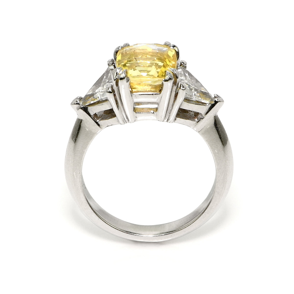 3.70 Ct. Yellow Sapphire and Natural Diamond Three Stone Ring