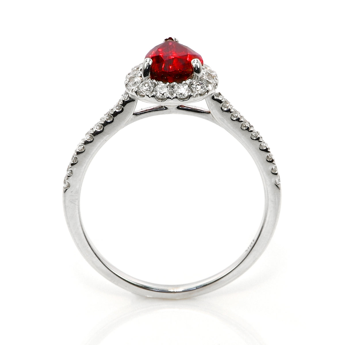 1.58 Carat Pear Shaped Ruby Diamond Halo Engagement Cocktail Ring 18K White Gold