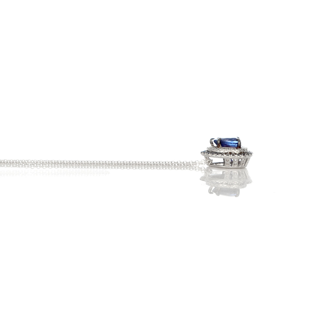 1.38 Ct. Royal Blue Ceylon Sapphire Pear Double Halo Pendant with Diamonds, 18K White Gold
