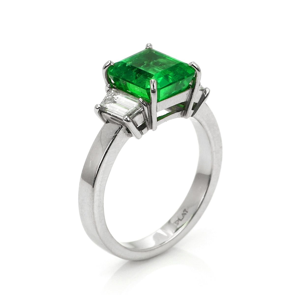 Emerald-Cut Emerald & Trapezoid Diamond Three-Stone Ring, 2.69ct AGL