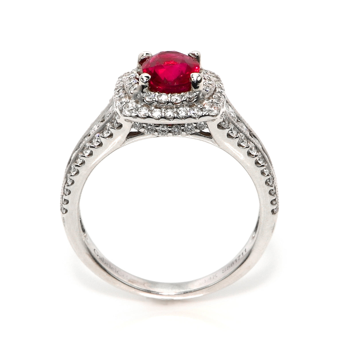 1.35 Ct. Ruby and Natural Diamond Pave Ring, 14K White Gold