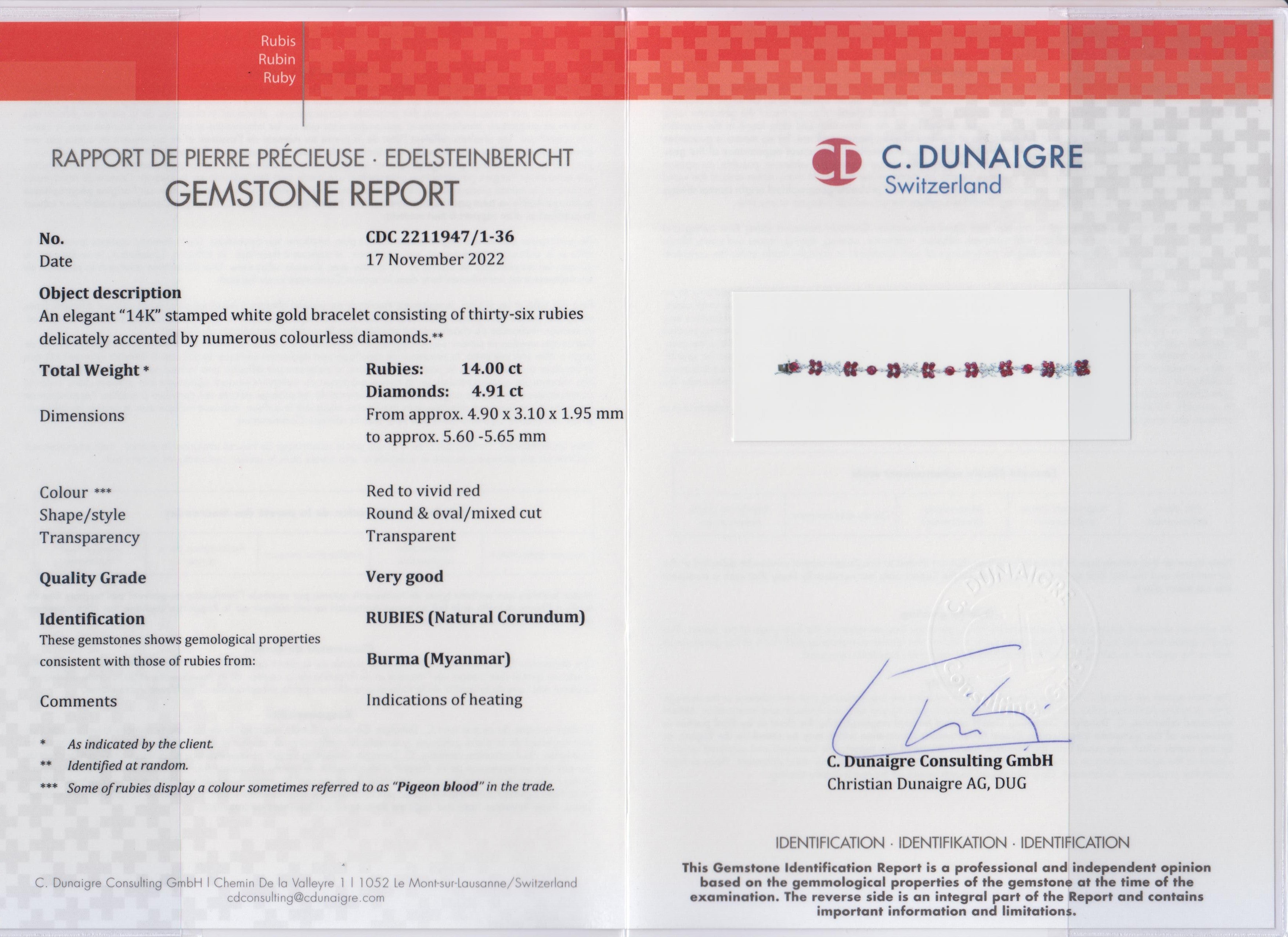 Burmese Ruby and Diamond Floral Cluster Statement Bracelet