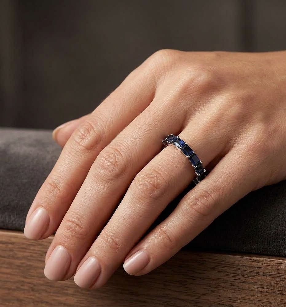 2.42ctw Blue Sapphire Step-Cut Eternity Band