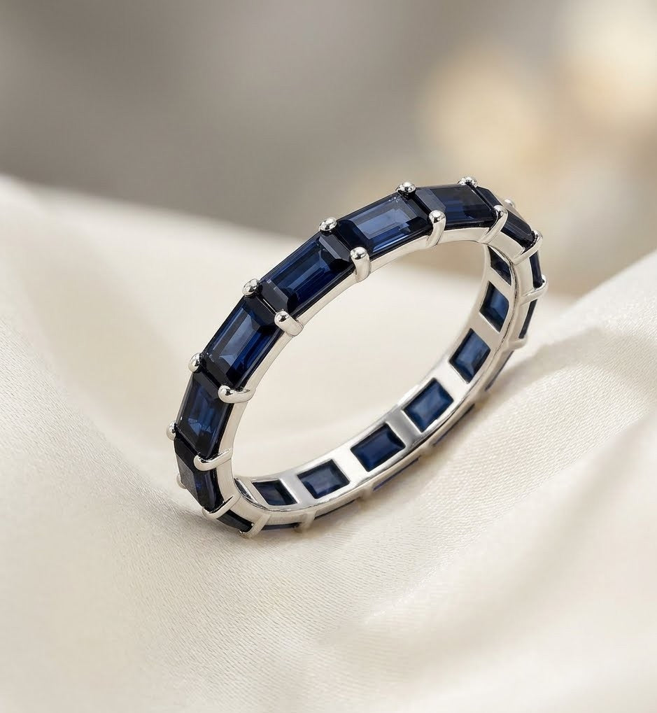2.42ctw Blue Sapphire Step-Cut Eternity Band