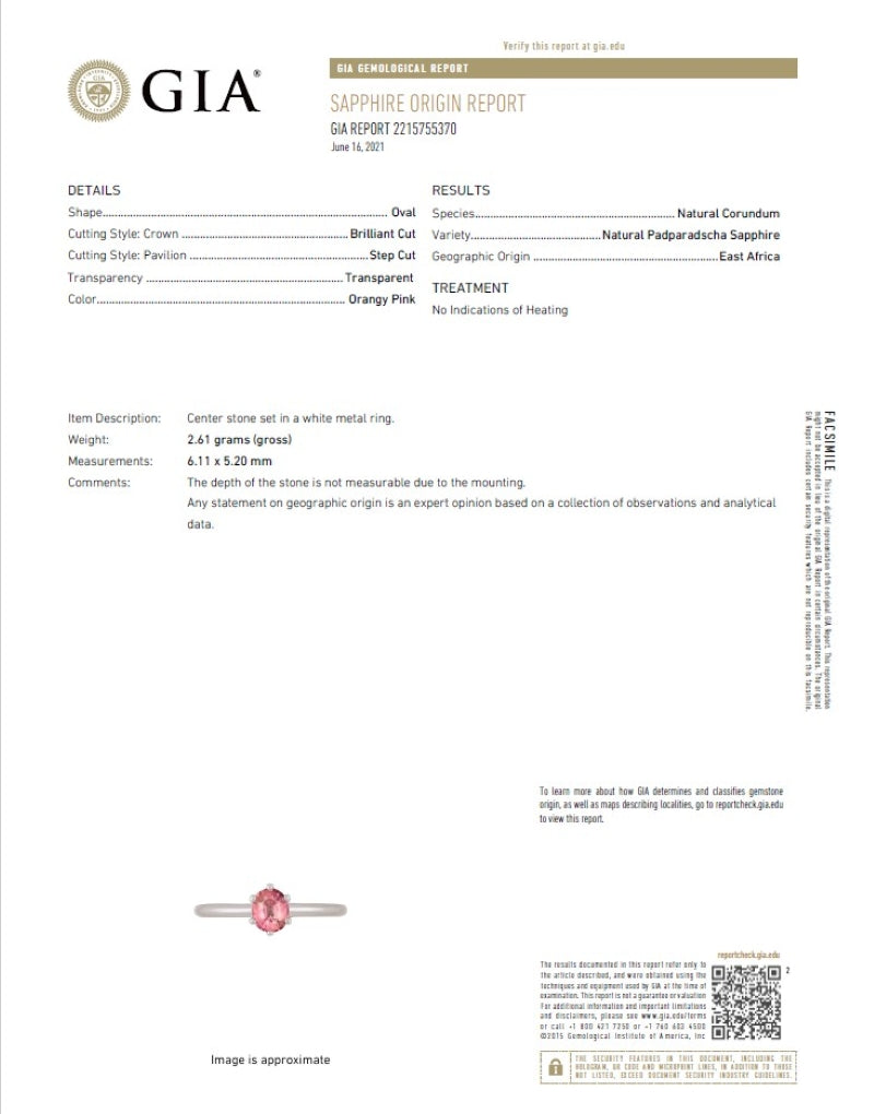 0.79 Carat Oval Pink Sapphire Solitaire Ring in Palladium, certificate