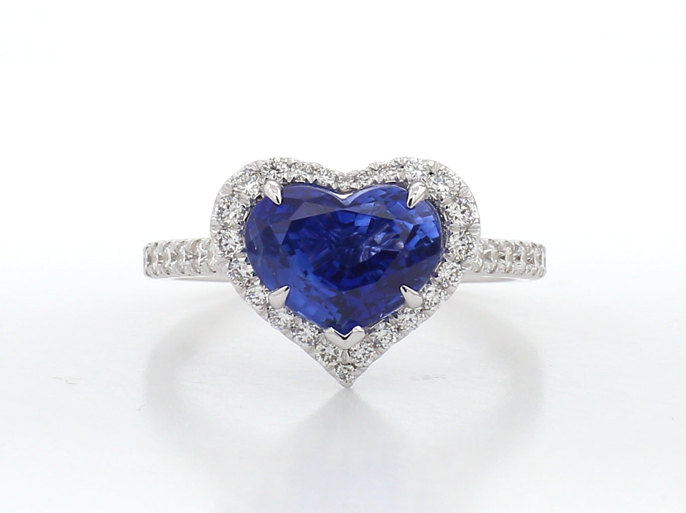 GIA-Certified Heart Shape Ceylon Sapphire and Diamond Halo Ring