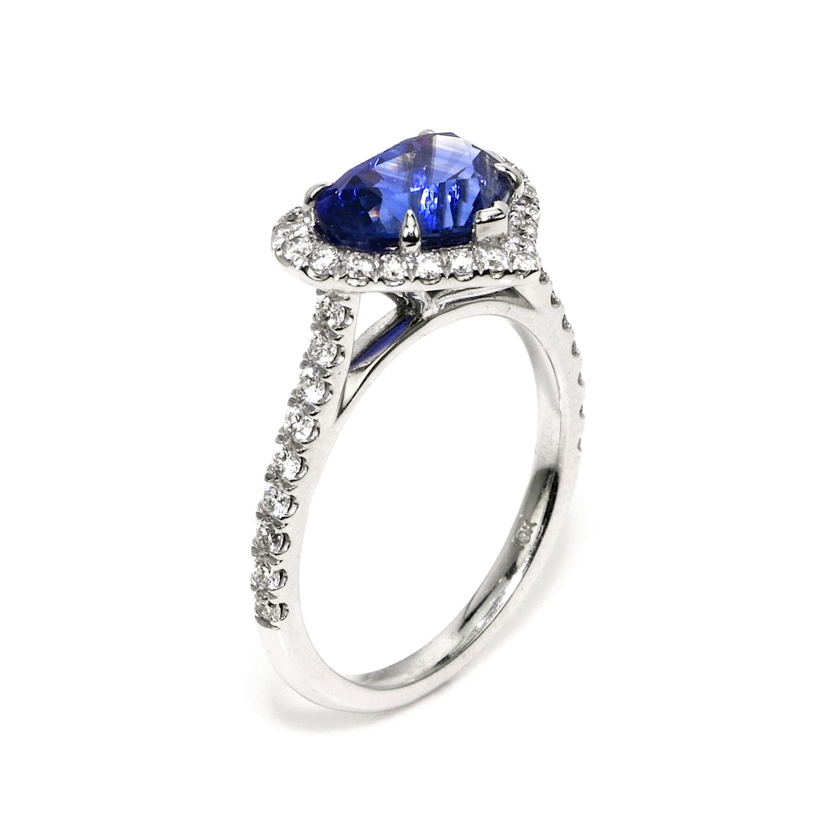 GIA-Certified 3.43ct Heart Shape Ceylon Sapphire & Diamond Halo Ring