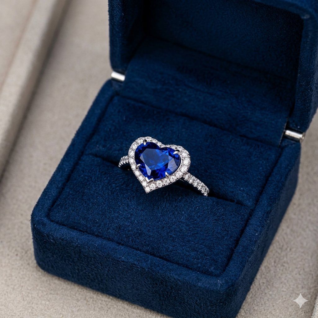 GIA-Certified 3.43ct Heart Shape Ceylon Sapphire & Diamond Halo Ring