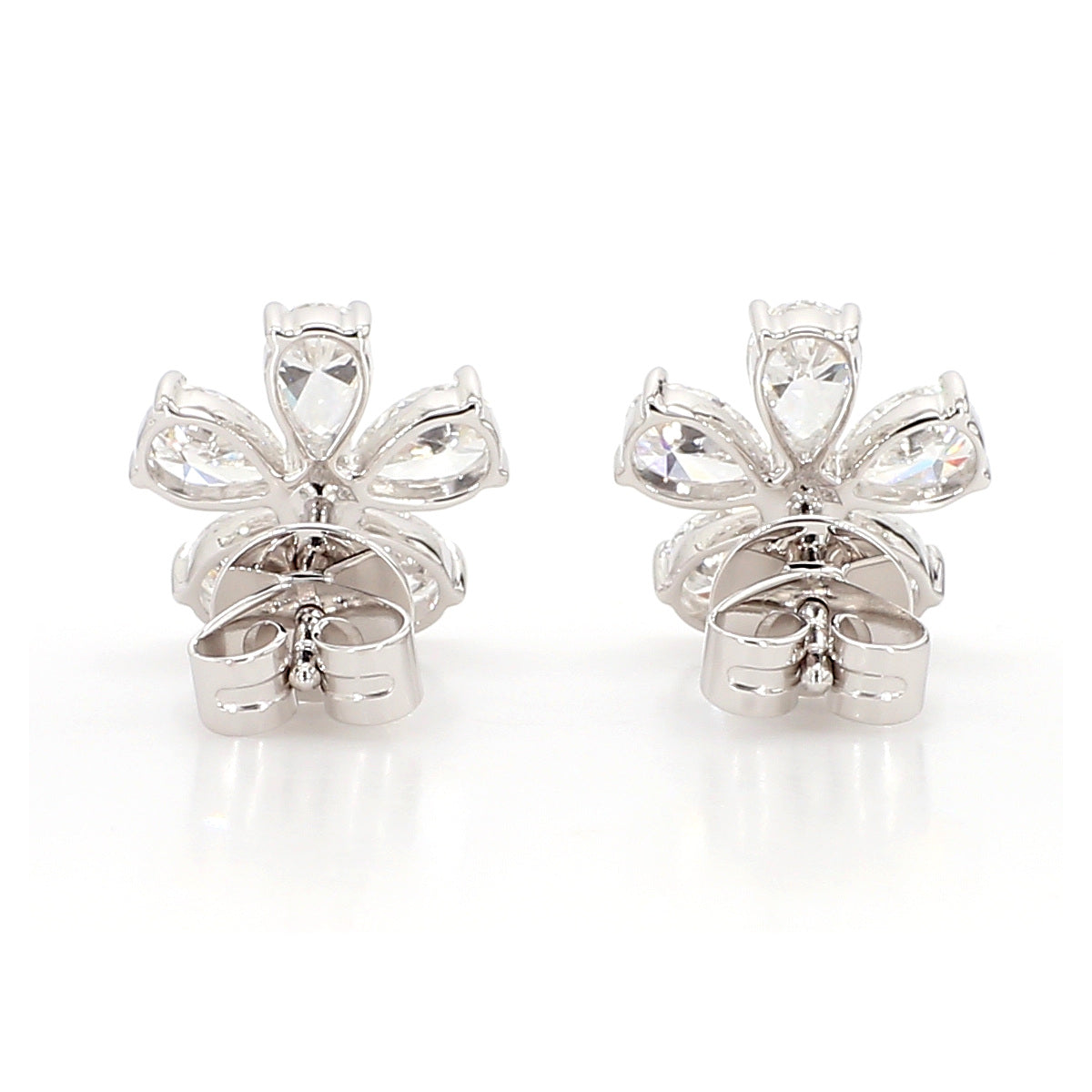 2.03 Carat Total Weight Pear Diamond Flower Stud Earrings in 18K White Gold, view 6