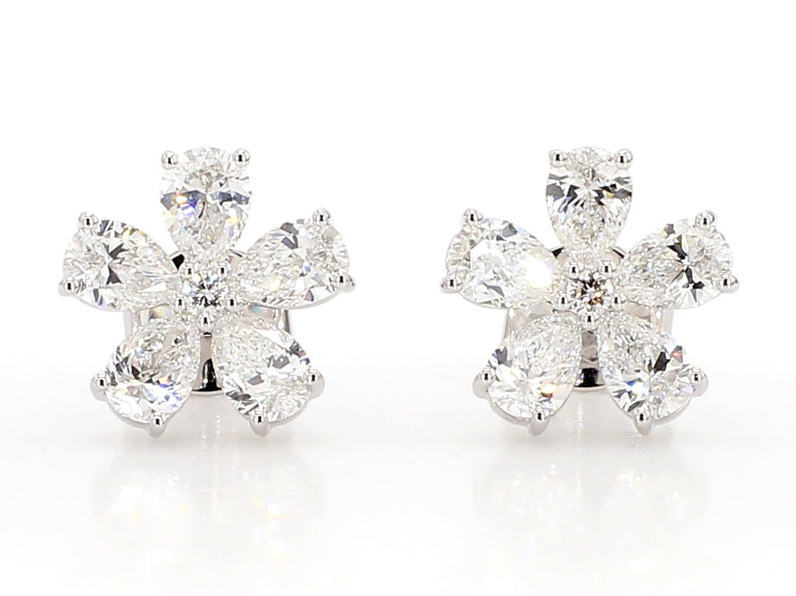 2.03 Carat Total Weight Pear Diamond Flower Stud Earrings in 18K White Gold, view 3