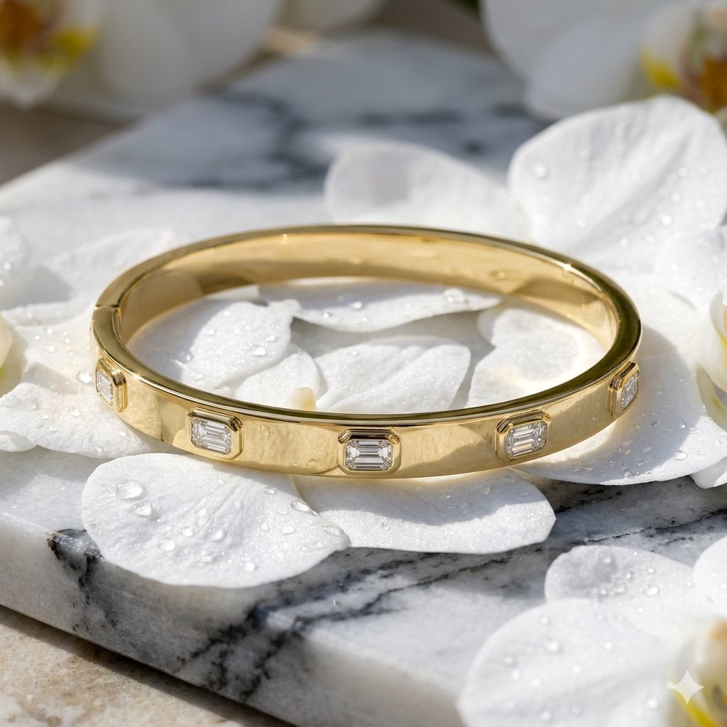 1.50ctw Emerald Cut Diamond Bezel Set Bangle