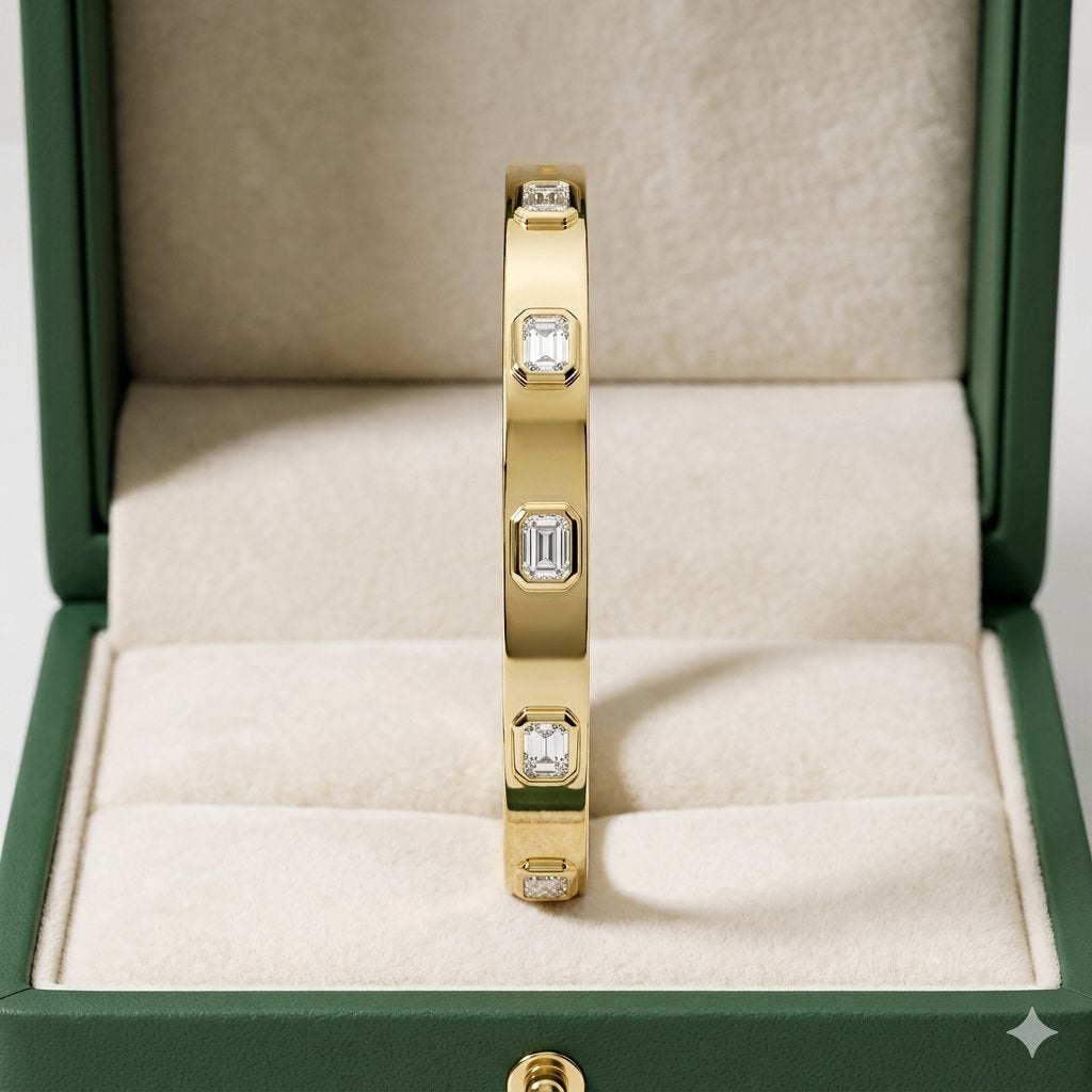 1.50ctw Emerald Cut Diamond Bezel Set Bangle