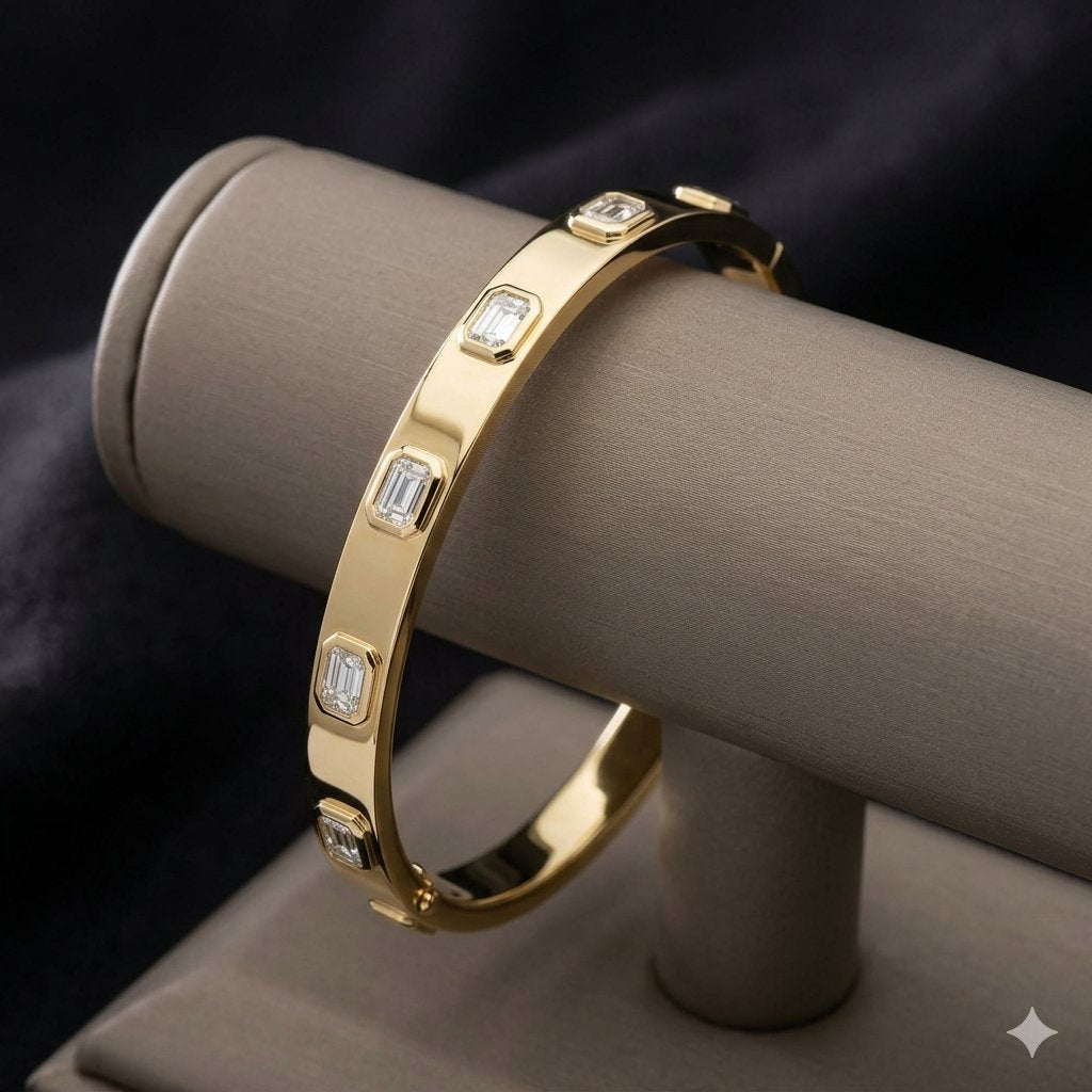 1.50ctw Emerald Cut Diamond Bezel Set Bangle