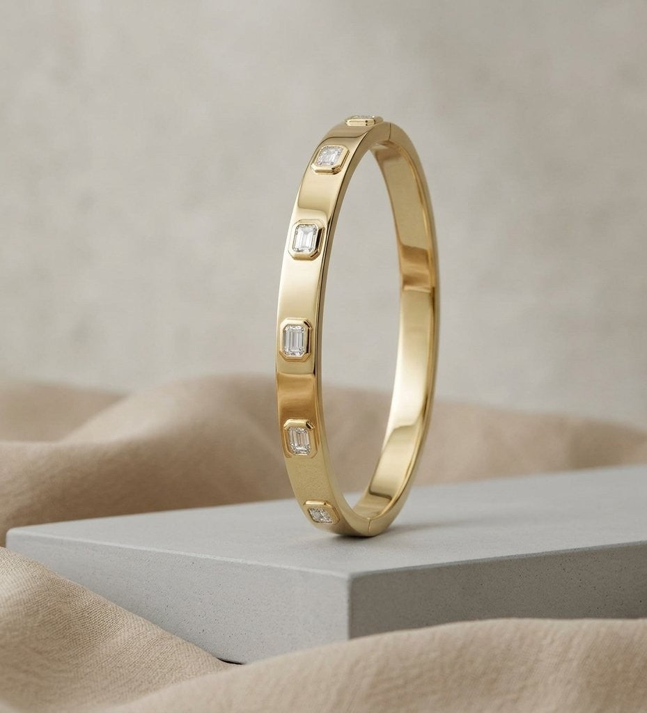 1.50ctw Emerald Cut Diamond Bezel Set Bangle