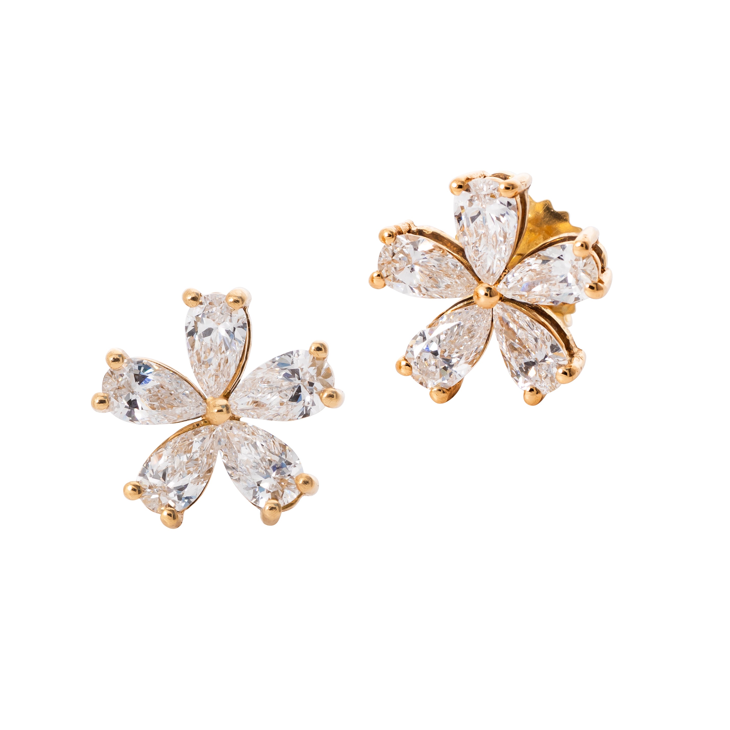 Diamond Flower Earrings in Yellow Gold