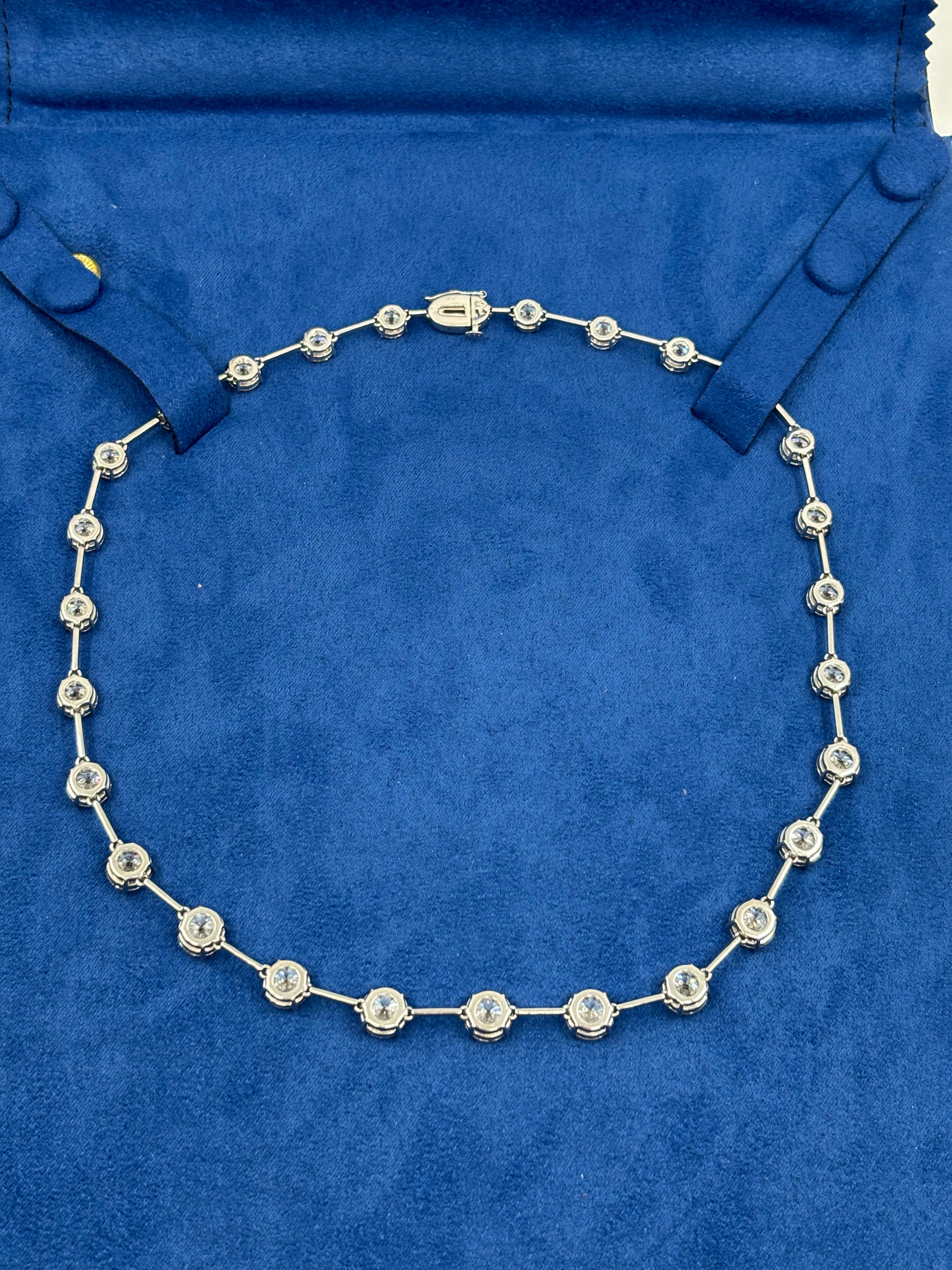 34.48 Carat GIA-Certified Round Diamond Tennis Riviere Necklace in 18K White Gold