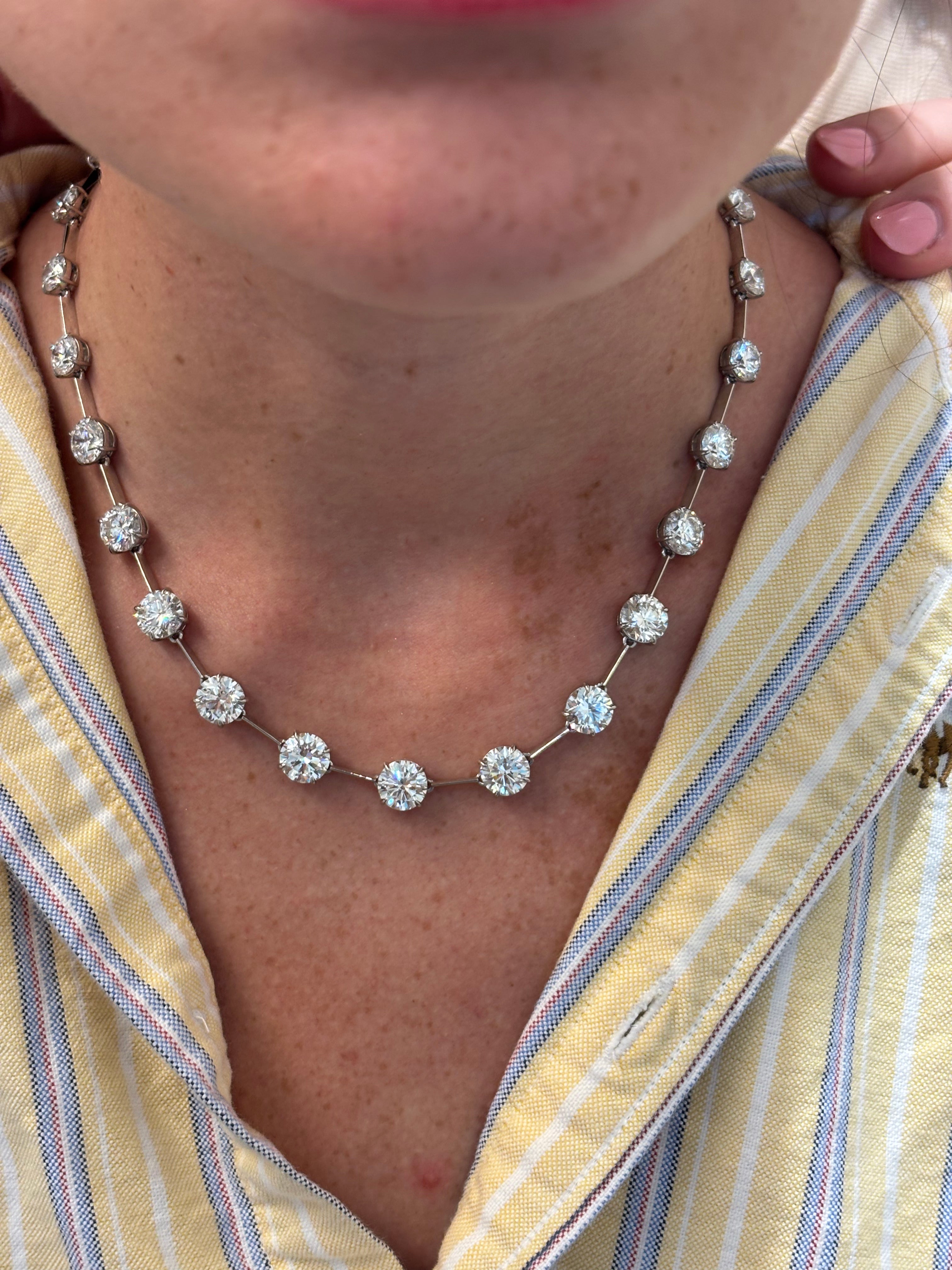 34.48 Carat GIA-Certified Round Diamond Tennis Riviere Necklace in 18K White Gold