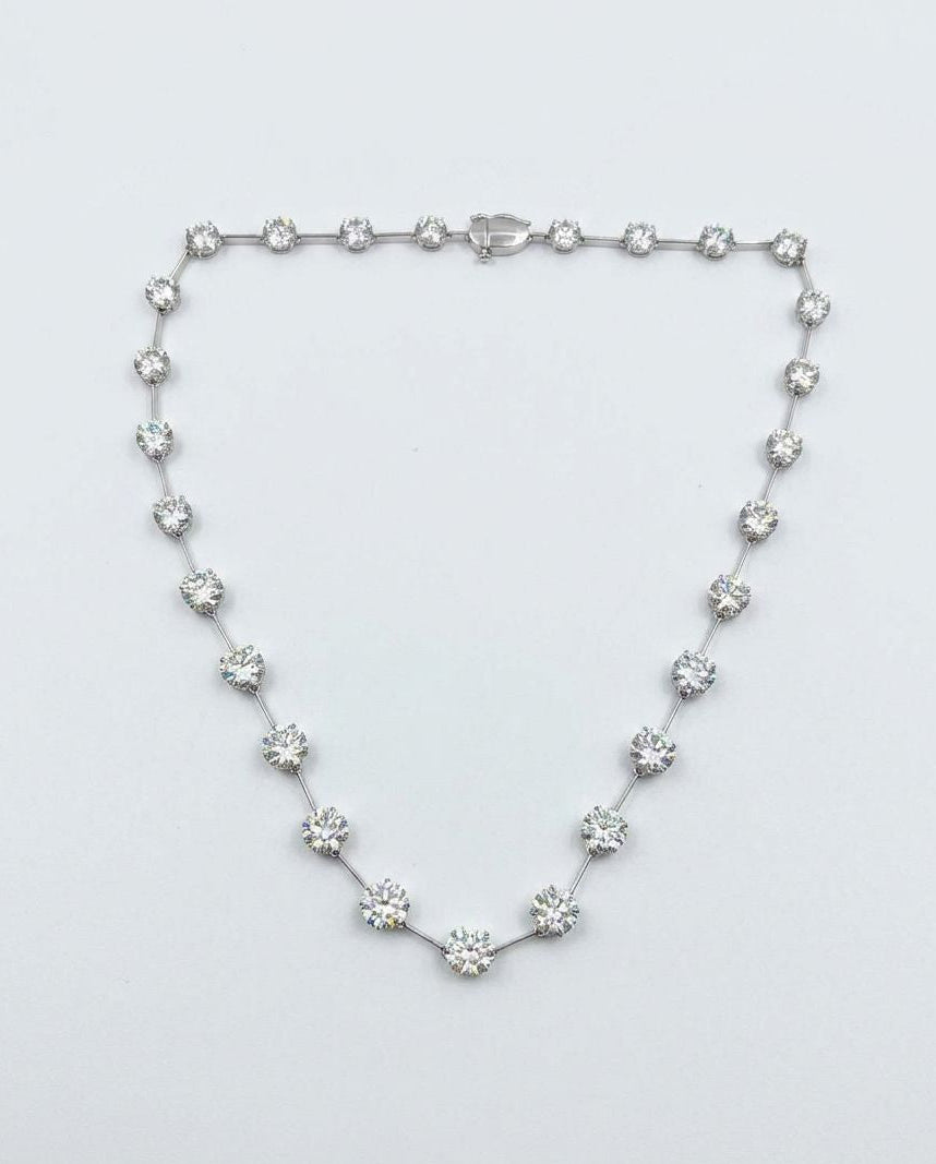 GIA Certified 34.48 Carat Total Weight Round Diamond Tennis Necklace in 18K White Gold, view 7